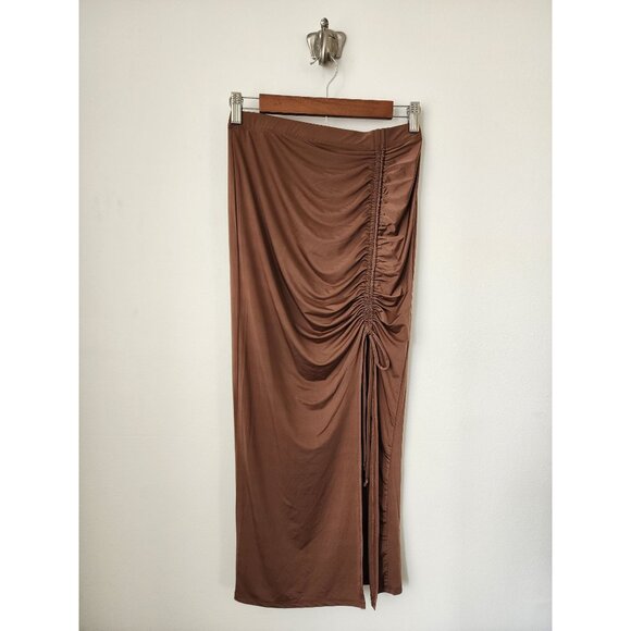 Heart Hips brown ruched side midi pencil skirt S - Picture 2 of 5